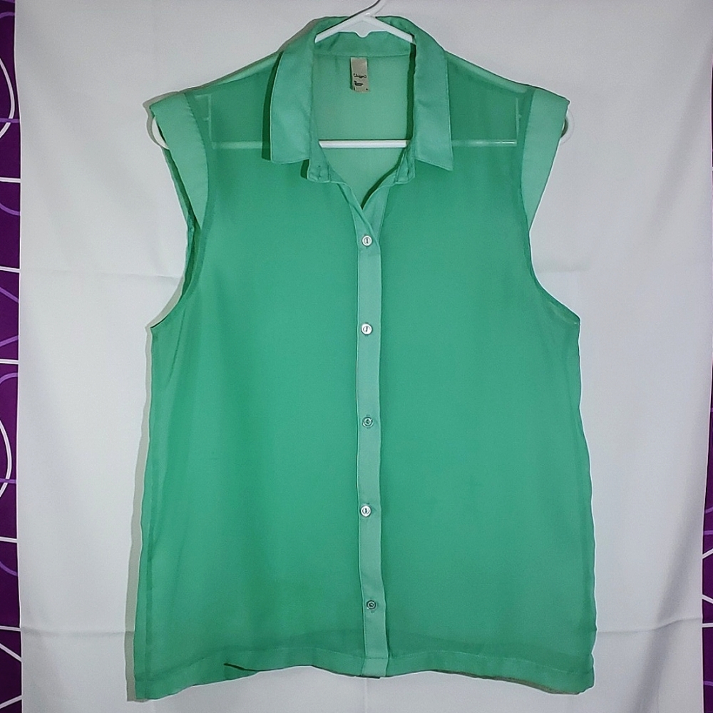 Chiffon by American Apparel Green/Blue Sheer Mesh Sleeveless Top - Size Large